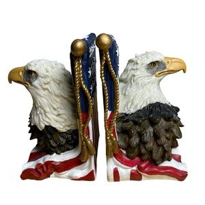 Vintage Book Ends Bald Eagle American Flag USA Patriotic